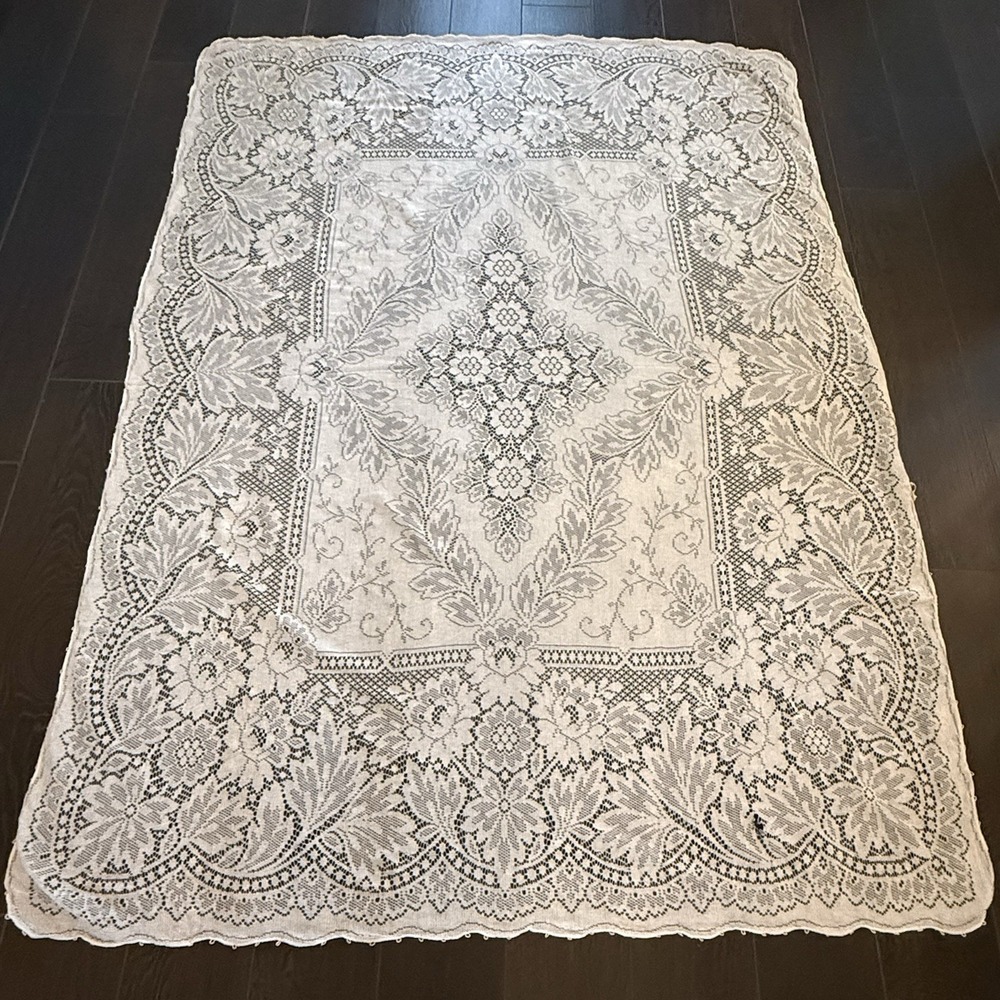 Vintage Quaker Lace Tablecloth #720 64x85" Off White Cottage GrannyCore Boho